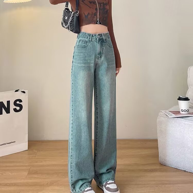 高腰阔腿牛仔裤女春夏季装2025新款窄版显瘦小个子直筒拖地裤,男装牛仔裤,星座1210-1
