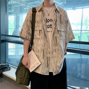 个性条纹短袖衬衫男夏季2021ins潮牌五分袖休闲衬衣外套 W944-P30图片