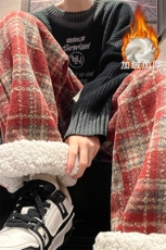 现货DSA059-ZK7943-特P40加绒特P50呢料加绒加厚格子阔腿直筒裤，男装卫衣，电商A059