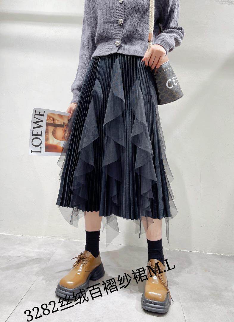 欧货丝绒网纱百褶裙M、L，其它，简 影