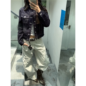 6302-P50 美式辣妹多口袋微喇工装牛仔裤女2025图片