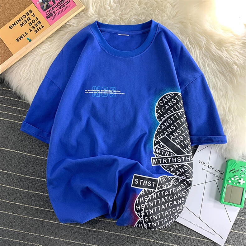 毛毯风DX120P35港风短袖青少年学生百搭休闲潮流宽松T恤纯,男装T恤,星座1204-3