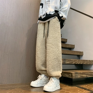 羊羔绒卫裤冬季加绒加厚裤子男保暖抗寒东北毛绒宽松束脚休闲长裤图片