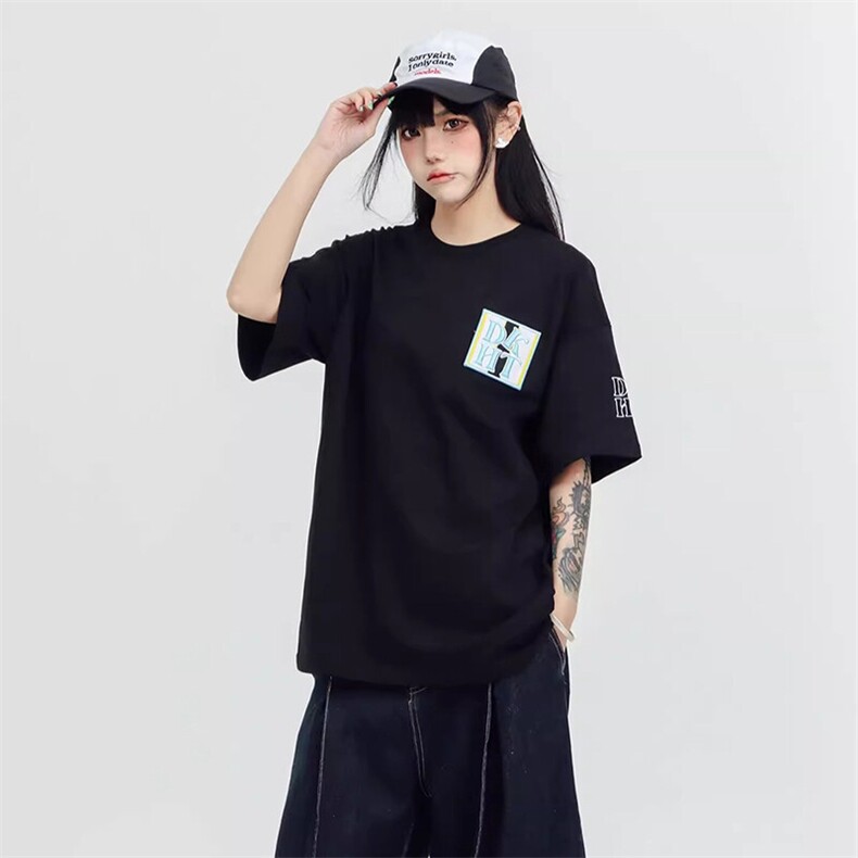 万针全刺绣工艺抖音得物高品质260克重磅纯棉双纱美式高街短袖T恤,男装T恤,电商A486-1