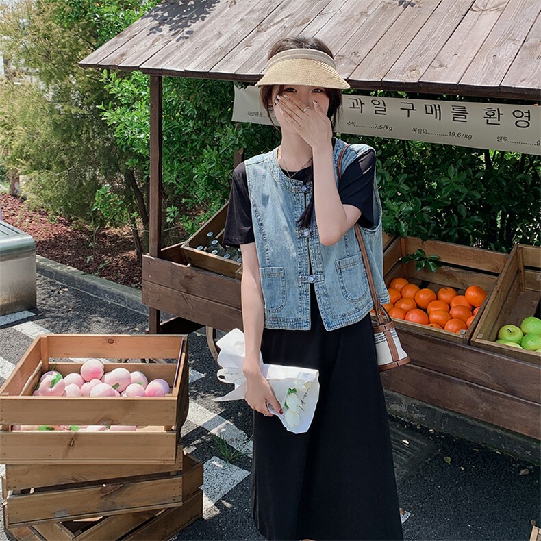 现货－夏季新款新中式牛仔马夹T连衣裙两件套347-P125-K188,女装套装/套裙,浙宝203