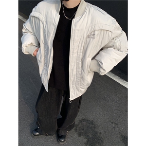冬季新款美式潮牌解构弧形棒球服棉衣纯色男外套棉服男冬季p98图片
