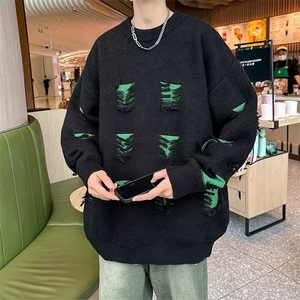 破坏感毛衣男秋冬美式高街宽松圆领针织衫外套休闲毛线衣 M781图片