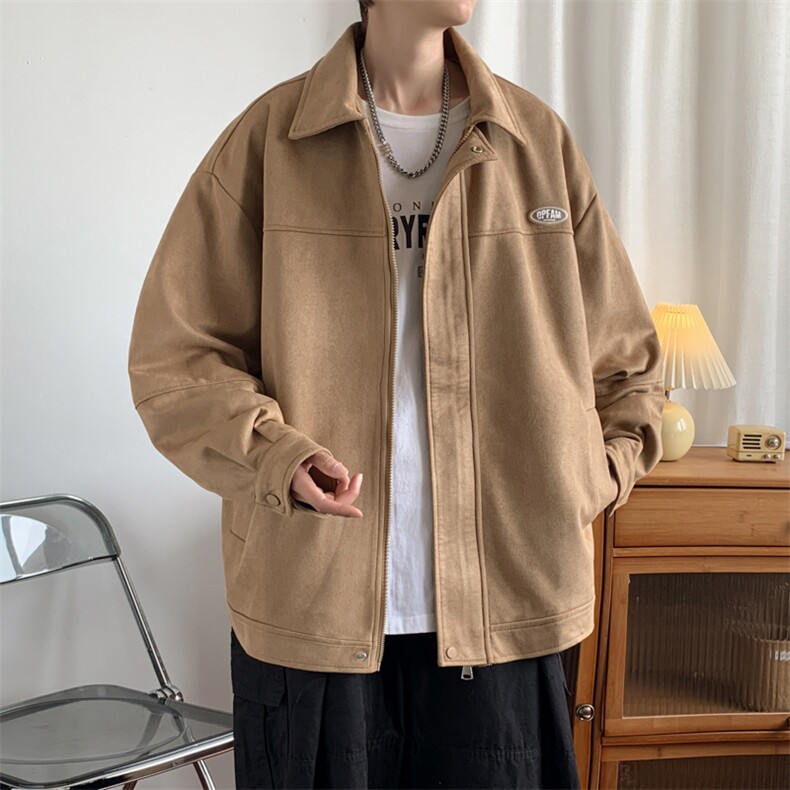 日系复古气质棕色刺绣翻领夹克男美式潮牌宽松工装外套JK069-P70,男装夹克,星座308B-1