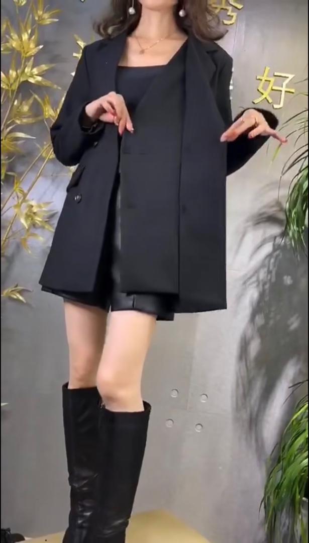 2021秋季新款四粒扣双层领休闲显瘦西装外套,女装西装,L·H·X