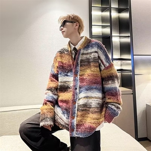 渐变针织开衫男女韩版潮流条纹2023秋冬新款ins毛衣外套MZ057-P62图片