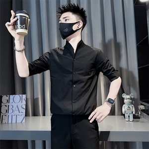 立领七分袖衬衫男修身潮流百搭社会小伙301C-CS11-P58控78图片