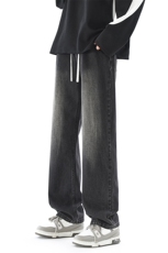 B221美式ins高街暗黑松紧腰宽松直筒牛仔裤LK24152-P55控78，男装牛仔裤，电商B221