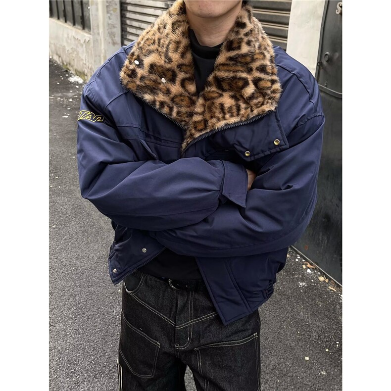 网图座山雕棉衣豹纹夹克重工装巴恩风棉服藏青外套FY1530-P98,男装夹克,电商A025