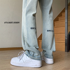 B221美式ins高街小众百搭字母刺绣小脚牛仔裤LK23036-P60控78，男装牛仔裤，电商B221