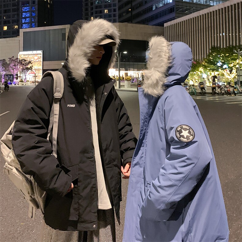 数据款现货连帽大毛领刺绣大口袋情侣学生中长款加厚白鸭绒羽绒服,男装羽绒服,星座301D-4(原星座1004-4）