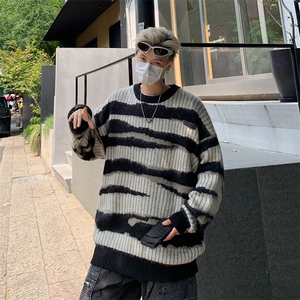 濮院针织衫水貂绒条纹毛衣季慵懒风欧货套头外穿高级感MF14 P50图片