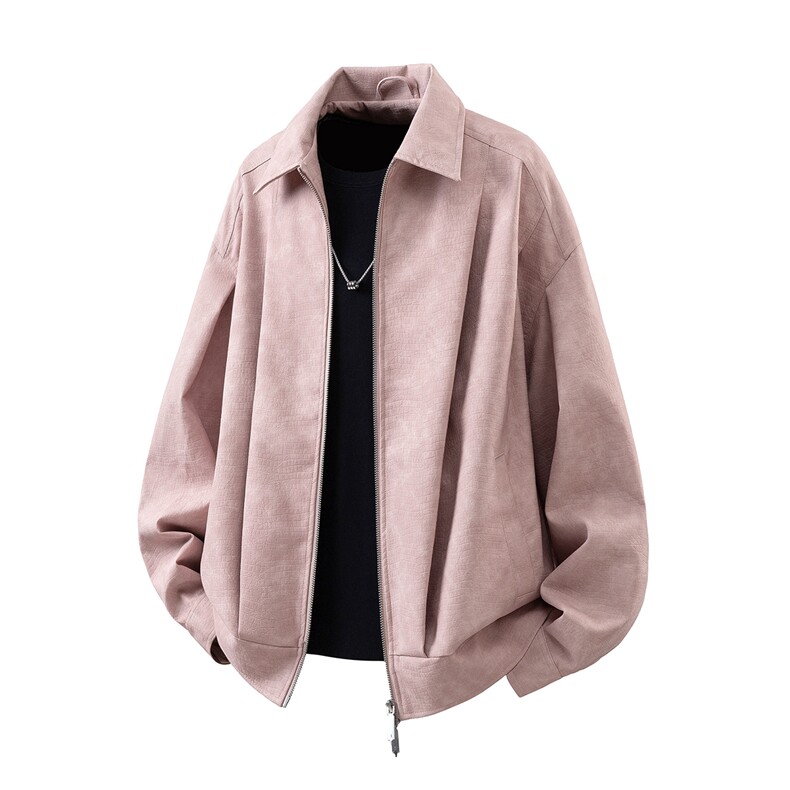 仿鳄鱼皮美式粉色M-5XL大码面层：PU皮夹克男JK78118P95控158，男装夹克，星座227-7