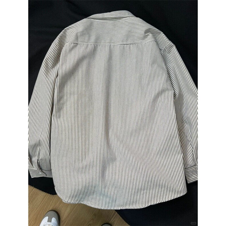 休闲风蓝色条纹长袖衬衫男春秋季cleanfit少年感穿搭衬衣上衣外套,男装衬衫,星座1302