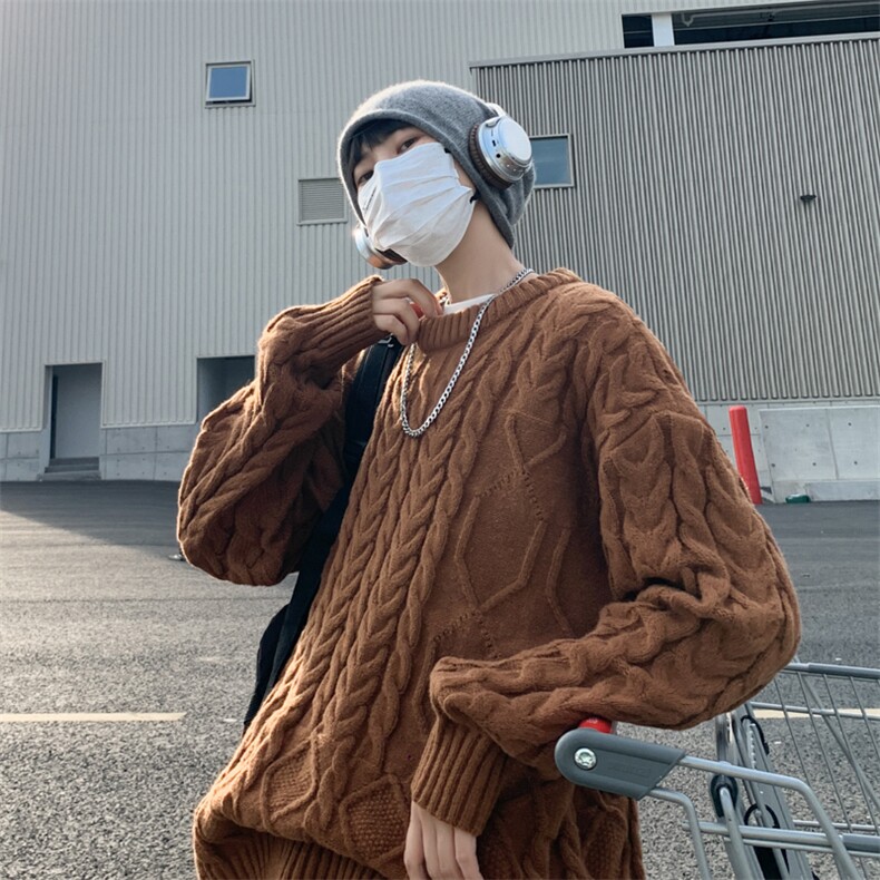 麻花辫针织衫男韩版潮流帅2023冬季新款ins宽松毛衣外套MZ048-P50,男装针织衫/毛衣,星座412-3
