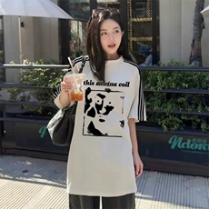 抖音得物品质二开240克宽松纯棉美式潮牌印花三条杠中性风短袖T恤，男装T恤，电商A486
