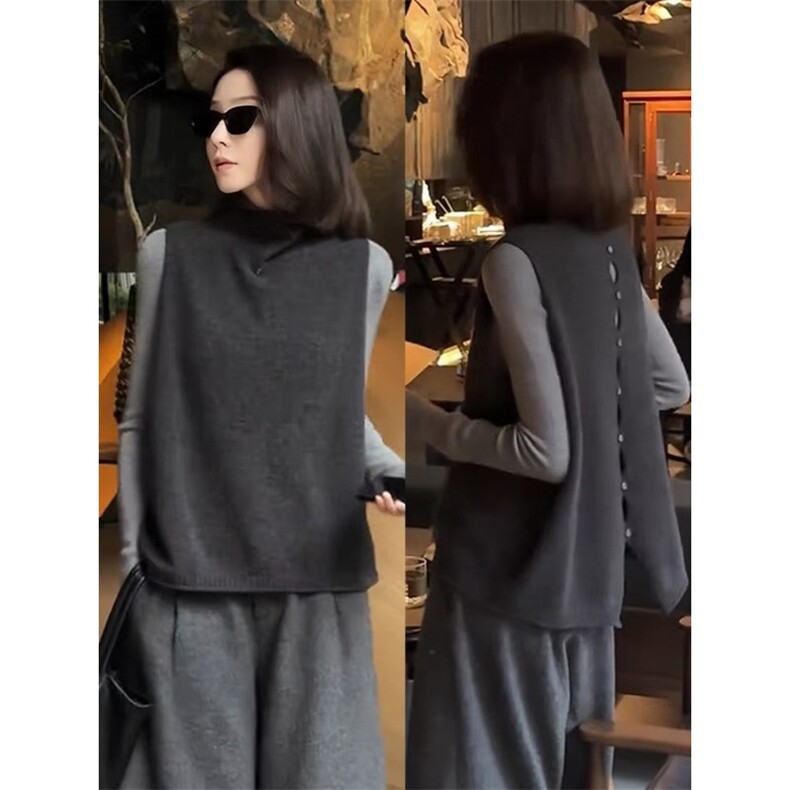 2025年秋季新款百搭女士无袖半高针织马甲,针织衫/毛衣,朝辰羊绒