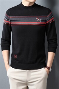 S2726钱塘2020-2秋季薄款时尚休闲简约条纹中年男士羊毛衣P70图片