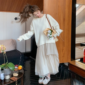 韩系休闲假两件卫衣连衣裙女春2025新款设计感超好看不规则长裙子图片