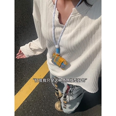 麦穗纹V领长袖T恤男秋季2025新款美式休闲宽松青少年打底内搭体恤，男装T恤，星座809A(原222-1)