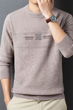 毛衣男春秋季中年商务休闲爸爸装印花套头针织打底衫羊毛上衣服，男装针织衫/毛衣，电商B212（原钱塘6029）