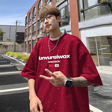 可48小时发货支持抖音得物来样二开美式满天星亮片短袖T恤MTX675，男装T恤，电商A486