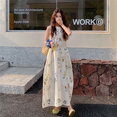 碎花无袖连衣裙女2025夏季新款法式绝美温柔风气质遮肉显瘦背心裙，女装连衣裙，2C206
