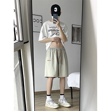 港风牛仔百搭宽松时尚绣标休闲舒适外穿短裤DK851-特批34，男装休闲裤，星座718-1