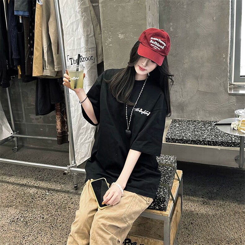 万针全刺绣工艺抖音得物高品质260克重磅纯棉双纱美式高街短袖T恤,男装T恤,电商A486