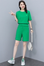 2022年新款夏装休闲时尚跑步运动小个子修身短袖短裤两件套装，女装套装/套裙，曼娅璐