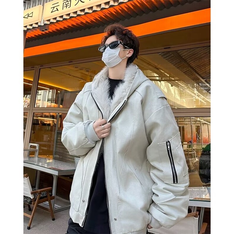 1506-1/MR3002JR1/P79冬季毛领连帽棉服男美式复古宽松小众解构水,男装棉衣,星座1506-1