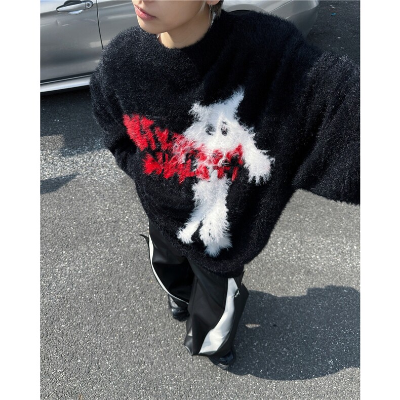 BOEAX潮牌美式高街2024上衣秋冬慵懒风oversize毛衣男女MY9813,男装针织衫/毛衣,星座506