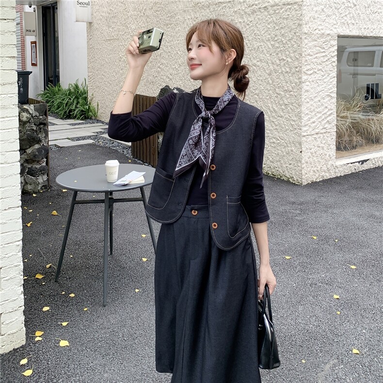 休闲气质马甲半身裙套装女春秋巨好看高级小众不撞衫三件套松弛感图片