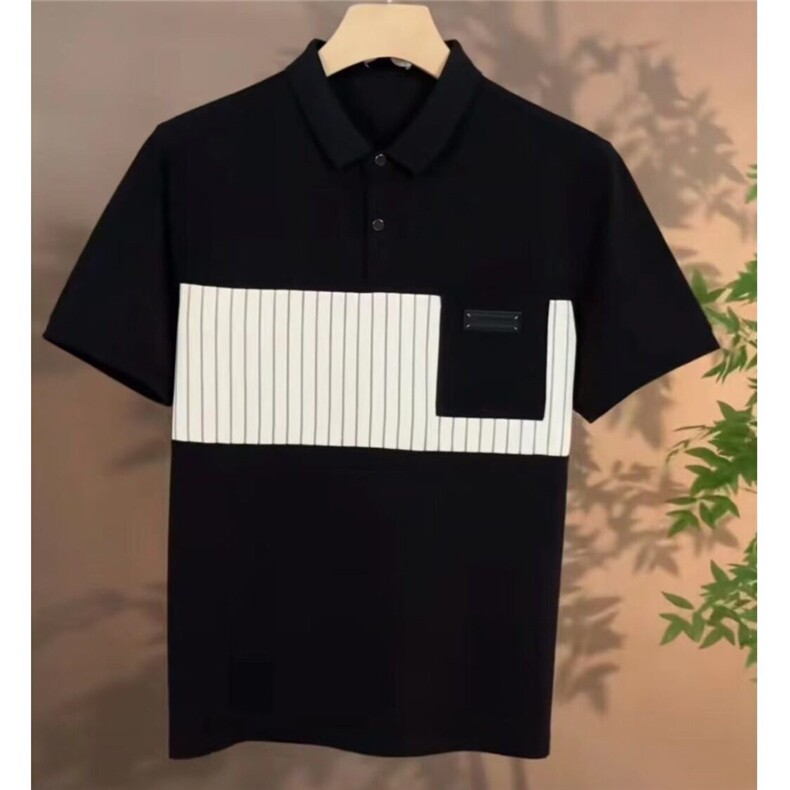 宽松版夏季拼接口袋新款Polo衫男短袖透气潮流百搭休闲商务翻领T图片
