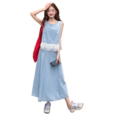 现货-2025年夏季新款蕾丝拼接牛仔两件套裙P155-K218，女装套装/套裙，浪娴服饰