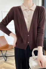秋冬polo领100羊毛衫女假两件拼色针织打底毛衣宽松内搭衫，女装羊毛衫，朝辰羊绒