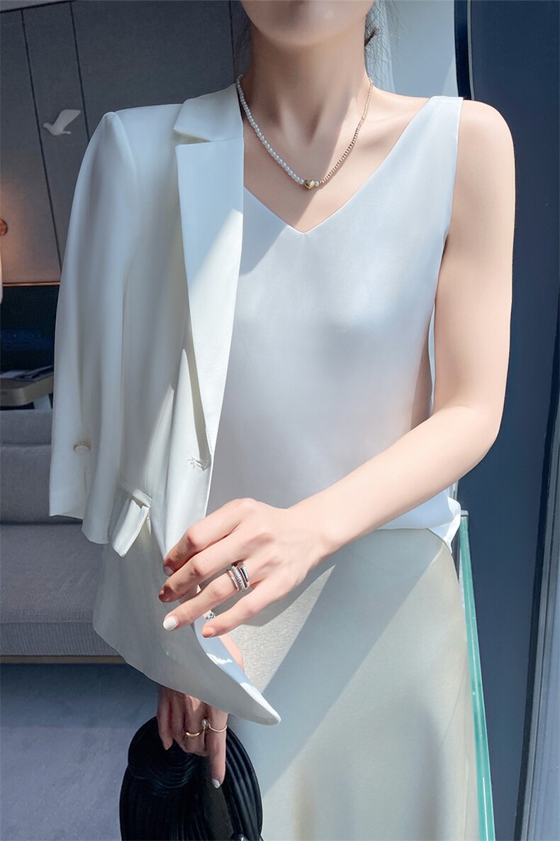 25春夏新款西装内搭V领真丝吊带背心女高级感气质醋酸缎面打底,女装背心吊带,九戎