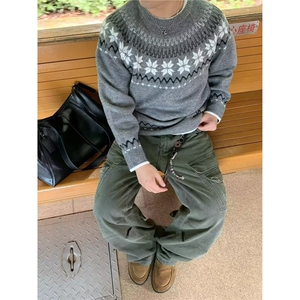 M447-P53 美式高街潮牌提花费尔岛情侣男女毛衣中性风秋冬季图片