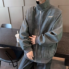 F443P80美式复古扎染PU皮衣外套男春秋款短款机车服高，男装皮衣，星座512-6