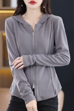 时尚百搭女士纯色双头拉链开衫简约轻便休闲针织衫显瘦修身外套，女装针织衫/毛衣，臻维羊绒