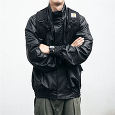 Y1017-P62美式复古PU皮衣夹克男春秋新款宽松黑色痞帅机车服，男装皮衣，电商B323A