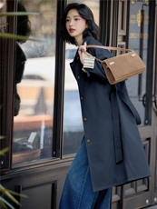 中长款风衣外套女2025秋季新款韩版宽松休闲气质高级感大衣，女装风衣，美沁