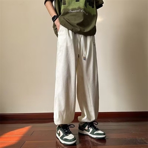 灯芯绒休闲裤男韩版潮流刺绣2023夏季新款ins宽松束脚裤K3496-P32图片