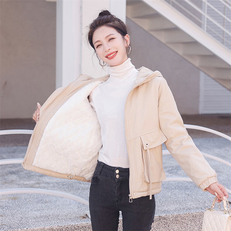 加绒加厚米色派克棉服女短款2025冬季新款小个子减龄洋气棉衣外套,女装棉衣/棉服,以桐