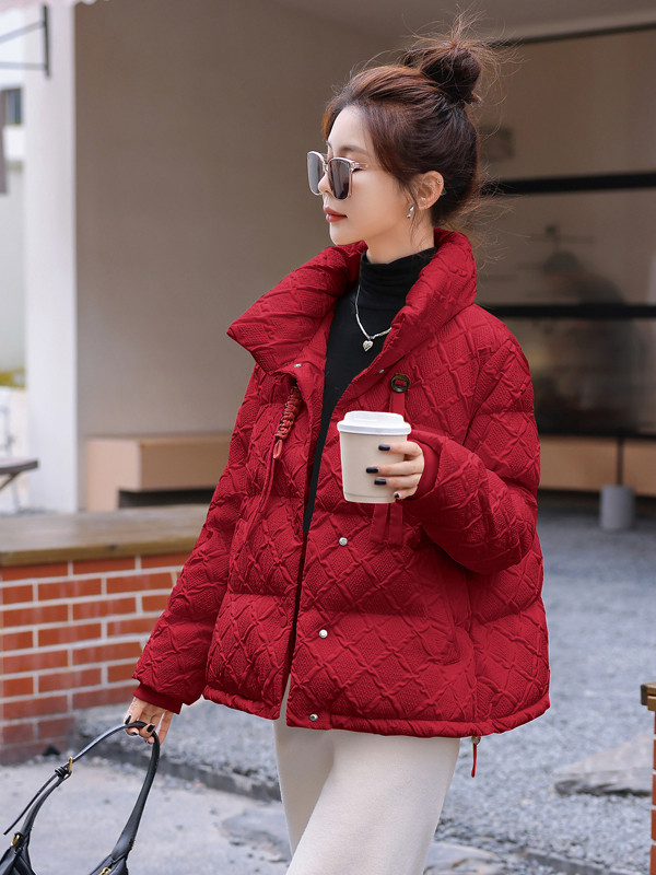 新年红色短款羽绒棉服女2026冬季新款小个子洋气立领保暖棉袄外套,女装棉衣/棉服,尚娜萱