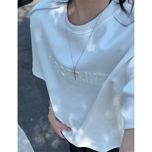 夏季美式高街cleanfit凹凸字母钢印短袖货号T25182P35图片